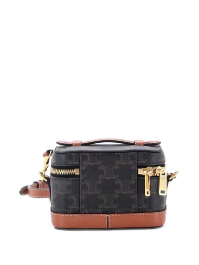 Pre-owned Celine Top Handle Convertible Vanity Case Triomphe Coated Canvas Mini Satchel In Brown