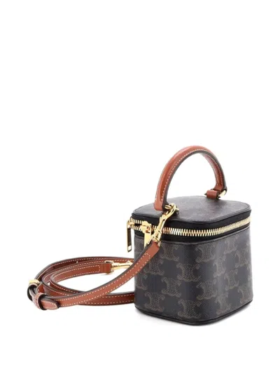 Pre-owned Celine Top Handle Square Vanity Case Triomphe Coated Canvas Mini Shoulder Bag In Brown