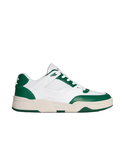 Celine Trainer Ct-09 Low-top Lace-up Sneakers In Optical White/dark Green/beige