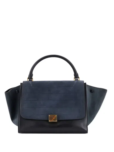 Pre-owned Celine Trapeze Bag Crocodile Embossed Nubuck Medium Shoulder Bag In Black