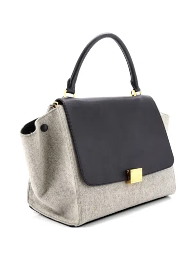 Pre-owned Celine Trapeze Bag Leather And Felt Medium Satchel In Gray