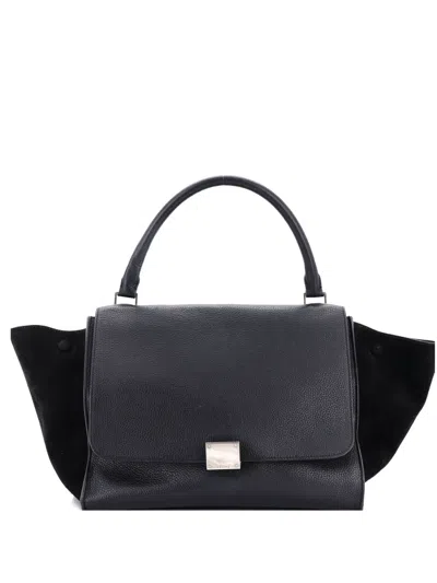Pre-owned Celine Trapeze Bag Leather Medium Satchel In Black