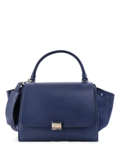 Pre-owned Celine Trapeze Bag Leather Medium Satchel In Blue