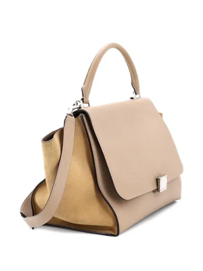 Pre-owned Celine Trapeze Bag Leather Medium Satchel In Neutral
