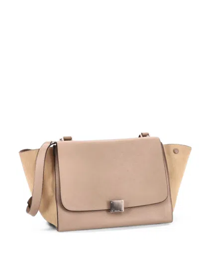 Pre-owned Celine Trapeze Bag Leather Medium Satchel In Neutrals