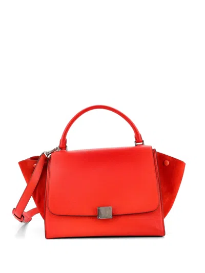 Pre-owned Celine Trapeze Bag Leather Medium Satchel In Orange