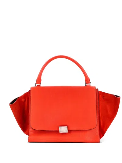 Pre-owned Celine Trapeze Bag Leather Medium Satchel In Red