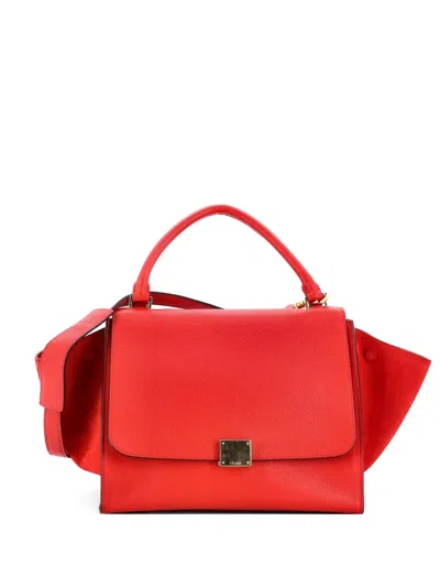 Pre-owned Celine Trapeze Bag Leather Medium Satchel In Red