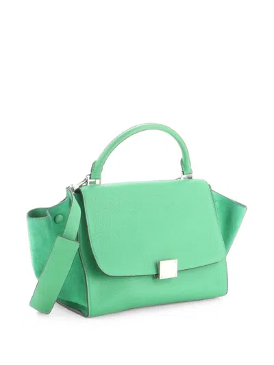Pre-owned Celine Trapeze Bag Leather Small Satchel In Green