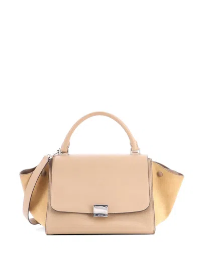 Pre-owned Celine Trapeze Bag Leather Small Satchel In Neutral