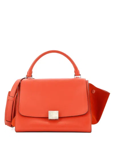 Pre-owned Celine Trapeze Bag Leather Small Satchel In Orange