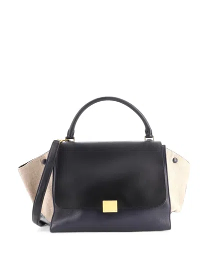 Pre-owned Celine Trapeze Bag Leather With Canvas Medium Satchel In Black