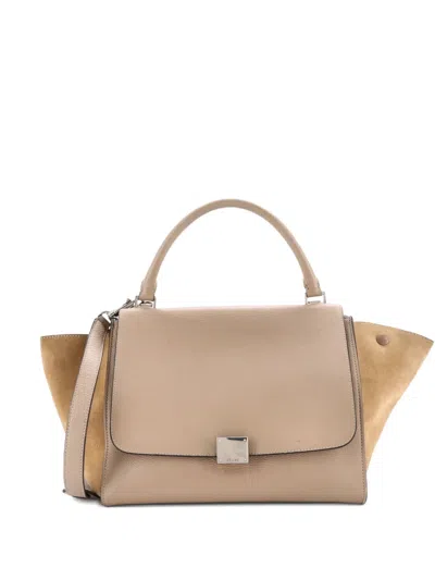 Pre-owned Celine Trapeze Bag Leather With Suede Medium Satchel In Neutral