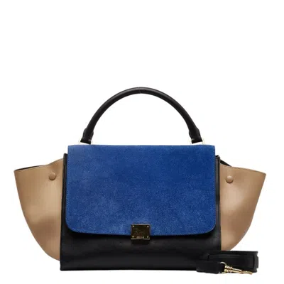 Pre-owned Celine Trapeze Beige Black Blue Leather Handbag Shoulder Bag ()