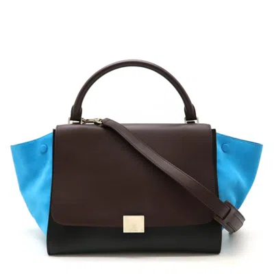 Pre-owned Celine Trapeze Black Blue Dark Brown Suede Leather Handbag Shoulder Bag () In Black, Blue, Dark Brown