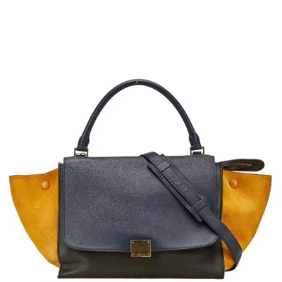 Pre-owned Celine Trapeze Black Yellow Leather Suede Handbag Shoulder Bag ()