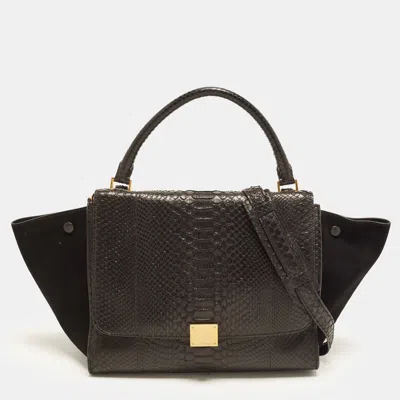 Pre-owned Celine Trapeze Medium Black Python And Suede Tote