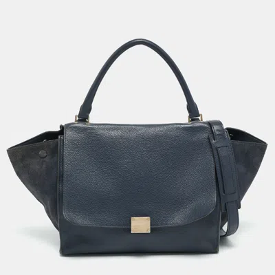 Pre-owned Celine Trapeze Medium Navy Blue Leather And Suede Top Handle Bag