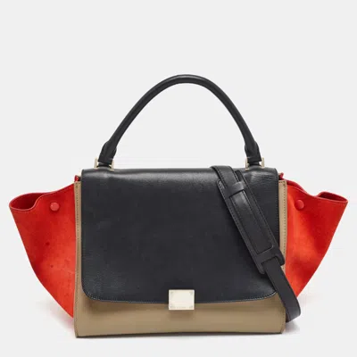 Pre-owned Celine Trapeze Medium Tricolor Leather And Suede Top Handle Bag In Multi