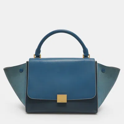 Pre-owned Celine Trapeze Small Tricolor Leather Top Handle Bag In Blue