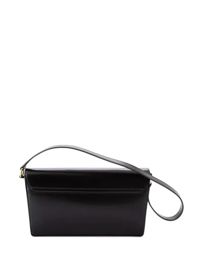 Pre-owned Celine Trapeze Triomphe Smooth Calfskin Shoulder Bag In Black