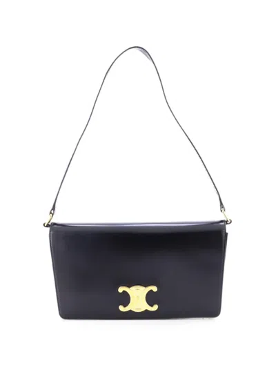 Pre-owned Celine Trapeze Triomphe Smooth Calfskin Shoulder Bag In Black