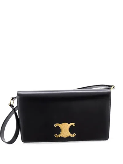 Pre-owned Celine Trapeze Triomphe Smooth Calfskin Shoulder Bag In Black