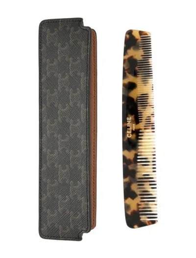 Pre-owned Celine Travel Hair Comb In Triomphe Canvas In Brown