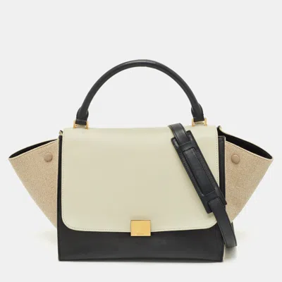 Pre-owned Celine Tri Color Leather And Canvas Medium Trapeze Bag In Multi