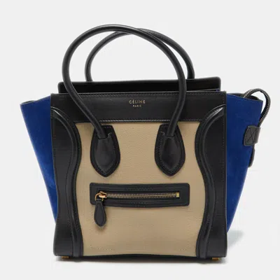 Pre-owned Celine Tri Color Leather And Suede Micro Luggage Tote In Multicolor