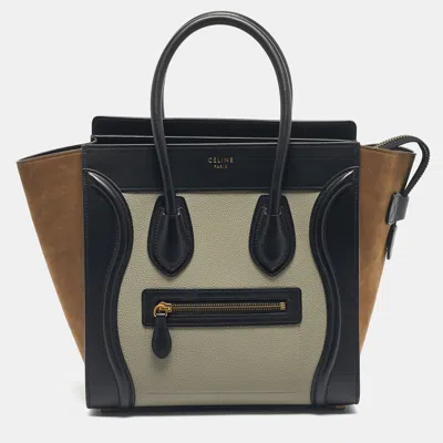 Pre-owned Celine Tri Color Nubuck And Leather Micro Luggage Tote In Multi