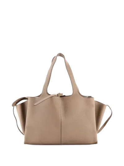 Pre-owned Celine Tri-fold Grained Calfskin Medium Shoulder Bag In Neutral