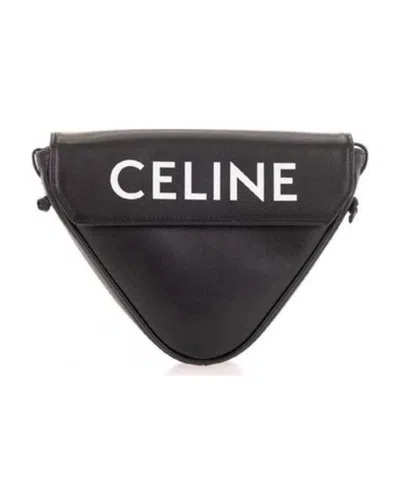 Celine Triangle Leather Printed Handbag In Black
