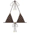 Celine Stretch Fabric Triangle Bikini Top With All-over Logo In Brown