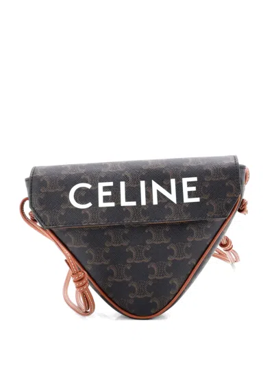 Pre-owned Celine Triangle Triomphe Coated Canvas Crossbody Bag In Brown