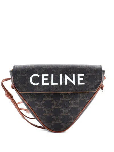 Pre-owned Celine Triangle Triomphe Coated Canvas Mini Crossbody Bag In Brown