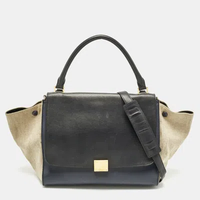 Pre-owned Celine Tricolor Leather And Canvas Medium Trapeze Top Handle Bag In Multi