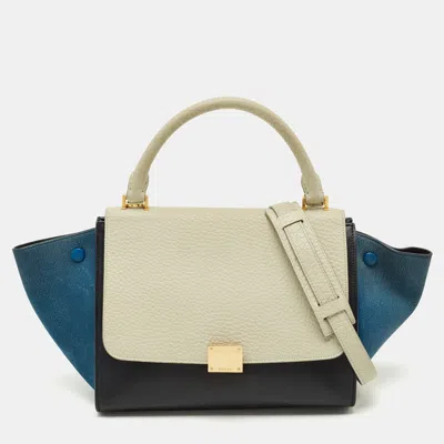 Pre-owned Celine Tricolor Leather And Nubuck Mini Trapeze Top Handle Bag In Multi