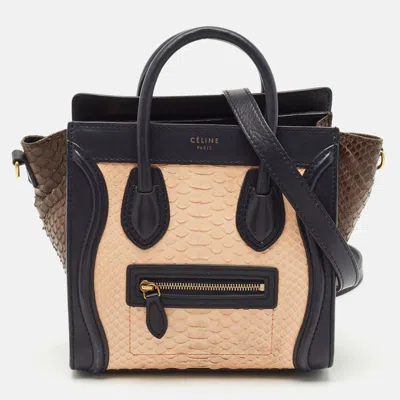 Pre-owned Celine Tricolor Leather And Python Nano Luggage Tote