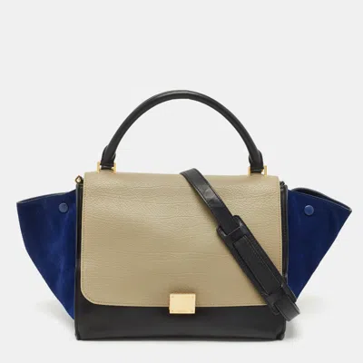 Pre-owned Celine Tricolor Leather And Suede Medium Trapeze Top Handle Bag In Multi