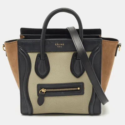 Pre-owned Celine Tricolor Leather And Suede Nano Luggage Tote In Multi