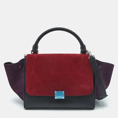 Pre-owned Celine Tricolor Leather And Suede Small Trapeze Top Handle Bag