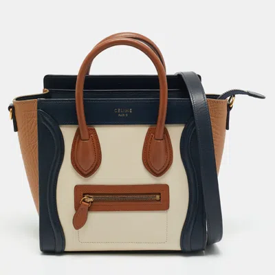 Pre-owned Celine Tricolor Leather Nano Luggage Tote In Multi
