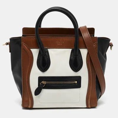 Pre-owned Celine Tricolor Leather Nano Luggage Tote In Multicolor