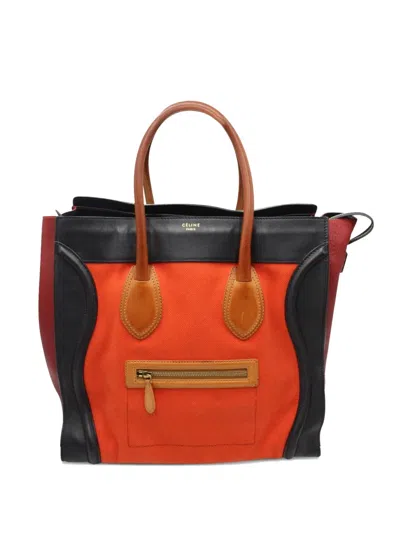 Pre-owned Celine Tricolor Leather-trimmed Tote Bag In Orange