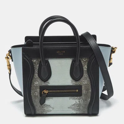 Pre-owned Celine Tricolor Lizard And Leather Nano Luggage Tote In Multi