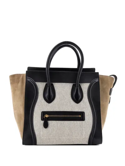 Pre-owned Celine Tricolor Luggage Bag Canvas And Leather Micro Tote Bag In Neutral