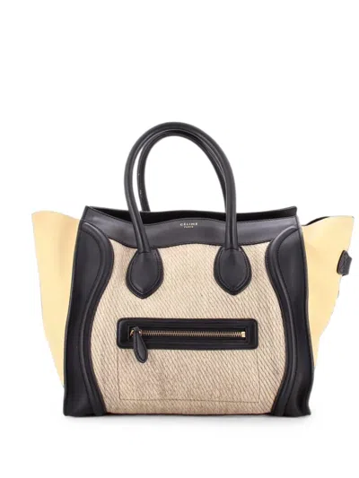 Pre-owned Celine Tricolor Luggage Bag Canvas And Leather Mini Tote Bag In Neutral