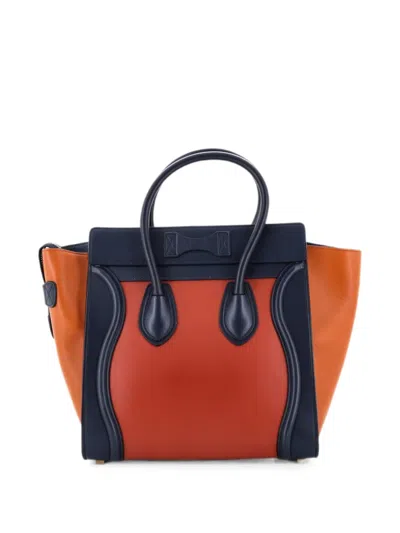 Pre-owned Celine Tricolor Luggage Bag Leather Micro Tote Bag In Orange