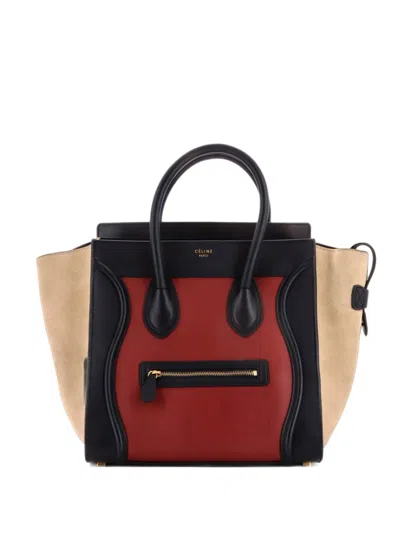 Pre-owned Celine Tricolor Luggage Bag Suede Mini Tote Bag In Black